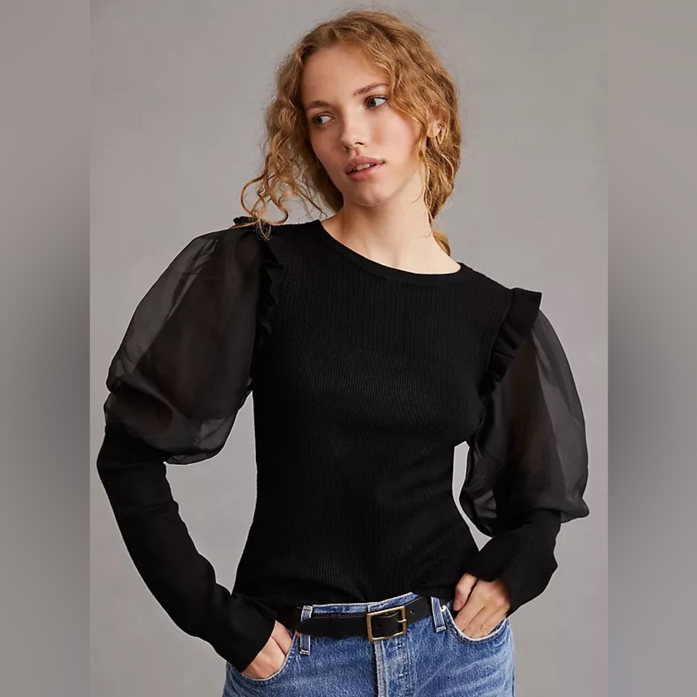 Anthropologie Mutton Sleeve Black Sweater - M
